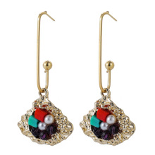 French retro style jewelry fan-shaped colored gravel long earrings design creative earrings women's accessories